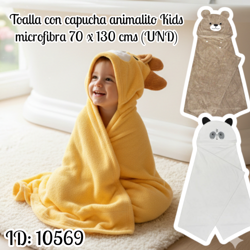 Toalla con capucha animalito Kids microfibra 70 x 130 cms (UND)