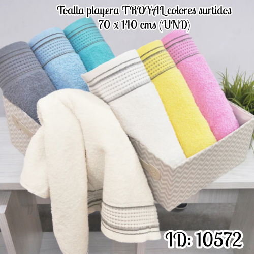 Toalla playera TROYAL colores surtidos 70 x 140 cms (UND)