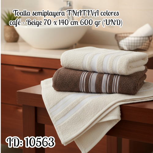 Toalla semiplayera TNATIVA colores café - Beige  70 x 140 cm 600 gr (UND)
