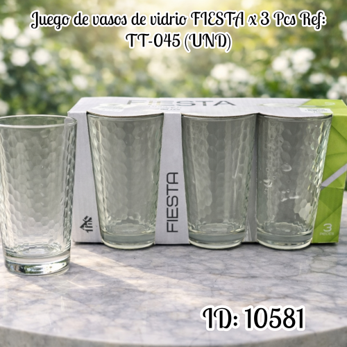 Juego de vasos de vidrio FIESTA x 3 Pcs  Ref: TT-045 (UND)
