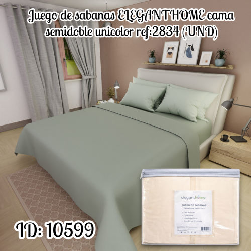 Juego de sabanas ELEGANTHOME cama semidoble unicolor ref:2834 (UND)