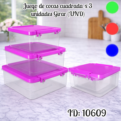 Juego de cocas cuadrada x 3 unidades  Girar (UND)