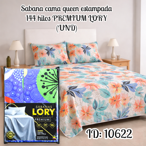 Sabana cama queen estampada 144 hilos PREMIUM LORY (UND)