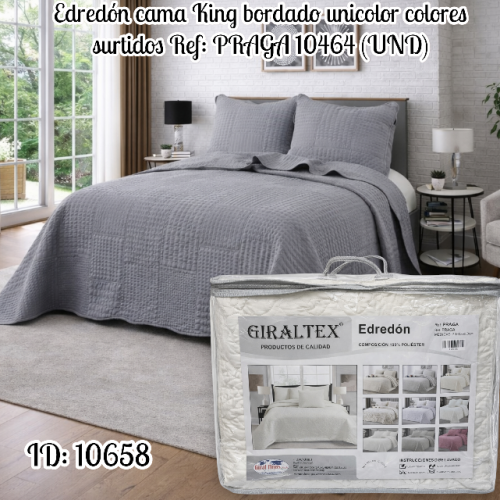 Edredón cama King bordado unicolor colores surtidos Ref: PRAGA 10464 (UND)