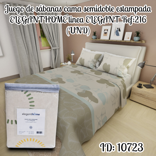 Juego de sábanas cama semidoble estampada ELEGANTHOME linea ELEGANT Ref:216 (UND)