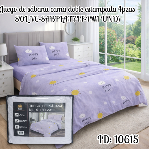 Juego de sábana cama doble estampada 4pzas SOL VC-SABFLAT74F-PM1 UND)