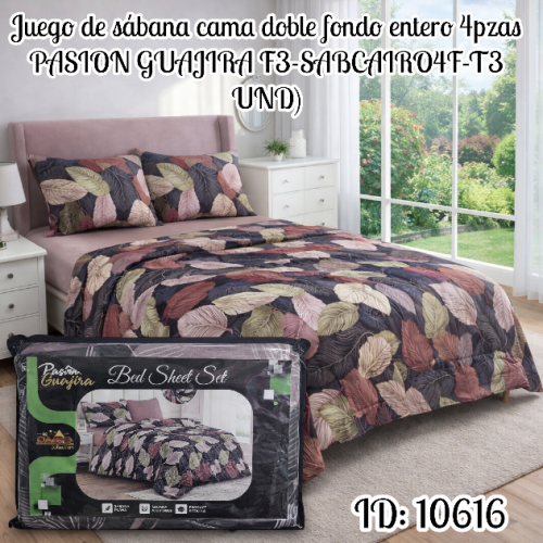 Juego de sábana cama doble fondo entero 4pzas PASION GUAJIRA F3-SABCAIRO4F-T3 UND)