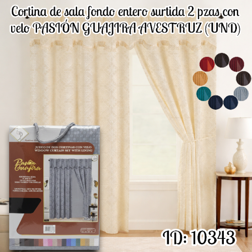 Cortina de sala 2 pzas con velo fondo entero  F3CURAVE2016DBEI (UND)