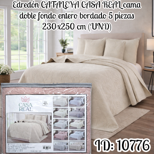Edredón CATALEYA CASA REAL cama doble fondo entero bordado 5 piezas 230x250 cm (UND)
