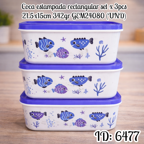 Coca estampada rectangular set x 3pcs 21.5x15cm 342gr GEM24080 (UND)