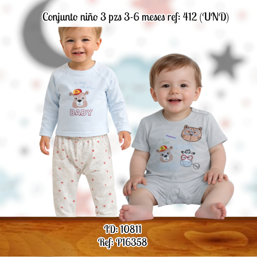 Conjunto niño 3 pzs 3-6 meses ref: 412 (UND)