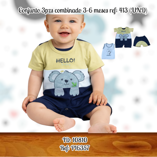Conjunto 3pzs combinado 3-6 meses ref: 413 (UND)