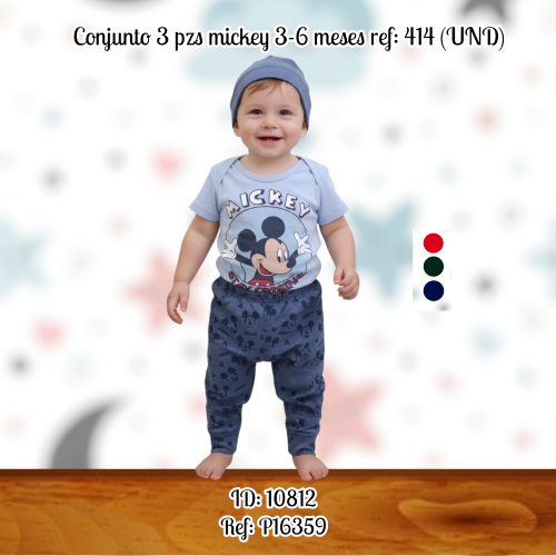 Conjunto 3 pzs mickey 3-6 meses ref: 414 (UND)