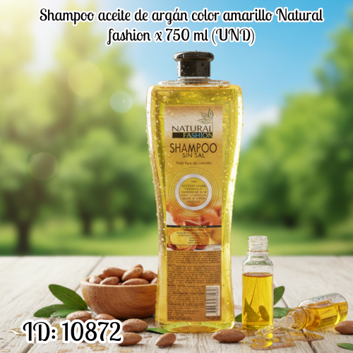 Shampoo aceite de argán color amarillo Natural fashion x 750 ml (UND)