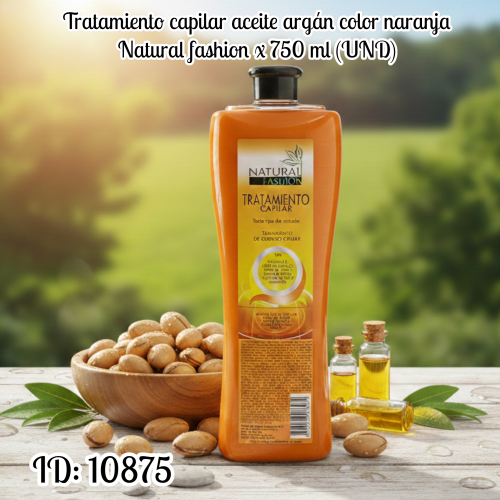Tratamiento capilar aceite argán color naranja Natural fashion x 750 ml (UND)