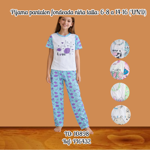 Pijama pantalon fondeada niña talla: 6-8 a 14-16 (UND)