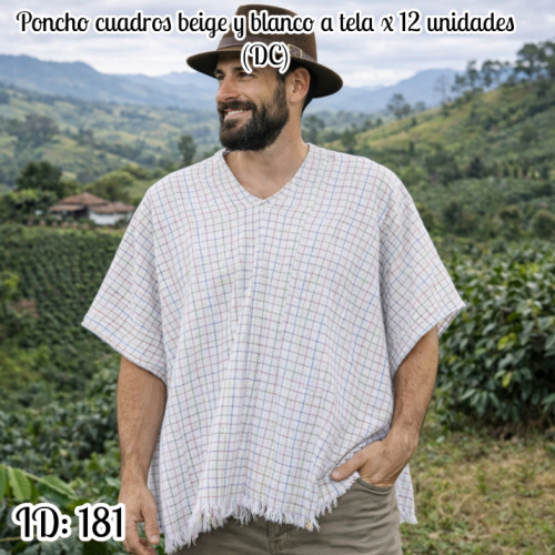 Poncho cuadros beige y blanco a tela   x 12 unidades (DC)