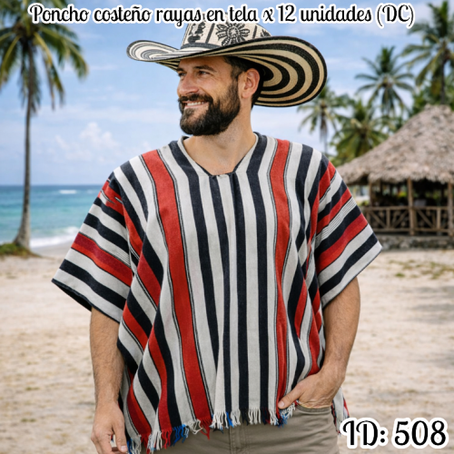 Poncho costeño rayas en tela  x 12 unidades (DC)