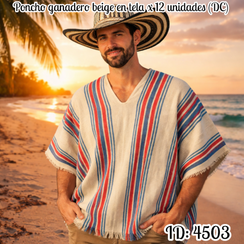 Poncho ganadero beige en tela x 12 unidades  (DC)