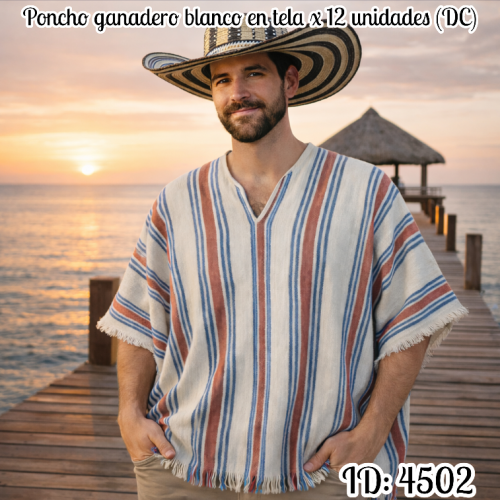 Poncho ganadero blanco en tela  x 12 unidades (DC)