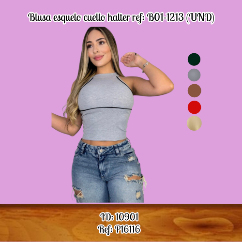 Blusa esquelo cuello halter ref: B01-1213 (UND)