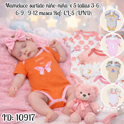 Mameluco surtido niño-niña x 5 tallas 3-6/ 6-9/ 9-12 meses Ref: CL-5 (UND)