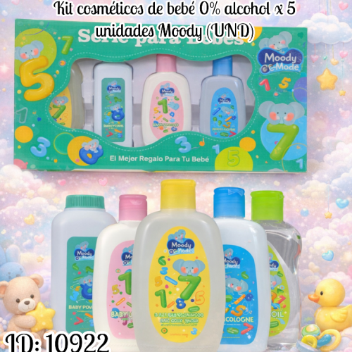 Kit cosméticos de bebé 0% alcohol x 5 unidades  Moody (UND)