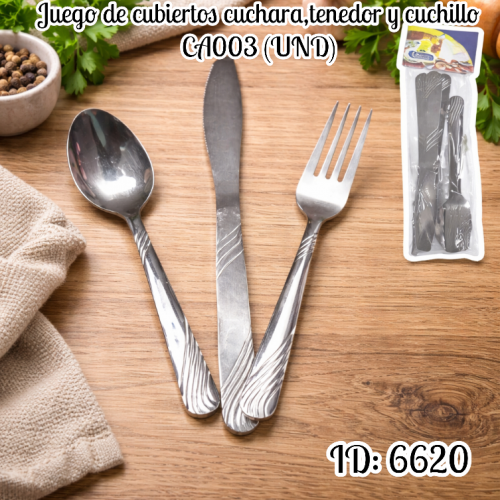 Juego de cubiertos cuchara,tenedor y cuchillo CA003 (UND)