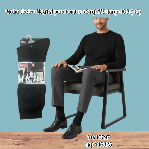 Media clasica NEGRA para hombre x3 ref: ME-Larga-103 (DC)