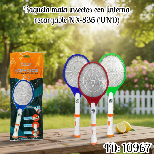 Raqueta mata insectos con linterna recargable NX-835  (UND)