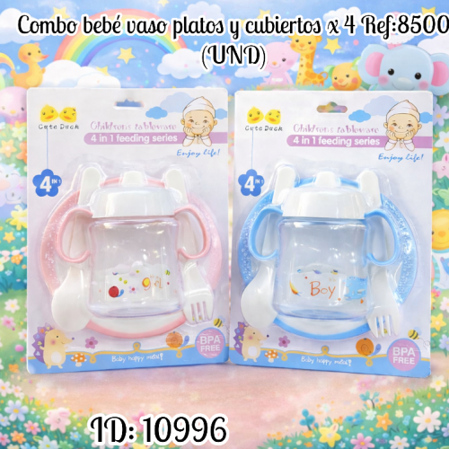 Combo bebé vaso platos y cubiertos x 4 Ref:8500 (UND)