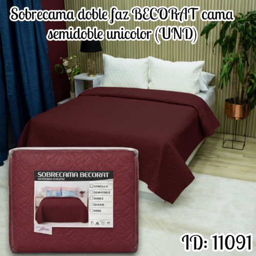 Sobrecama doble faz BECORAT cama semidoble unicolor (UND)