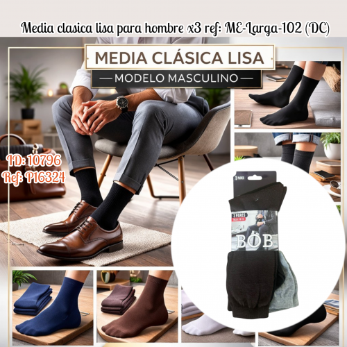 Media clasica lisa para hombre x3 ref: ME-Larga-102 (DC)