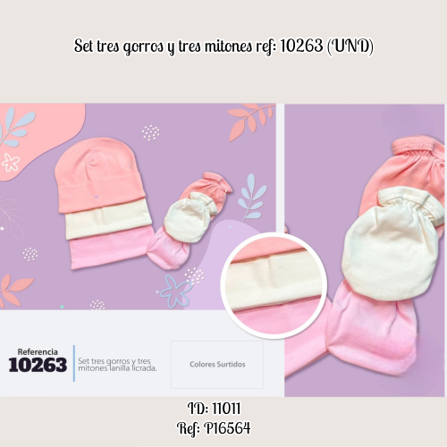 Set tres gorros y tres mitones ref: 10263 (UND)