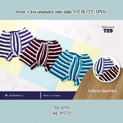 boxer x tres unidades. niño talla 9.12.18 729 (UND)