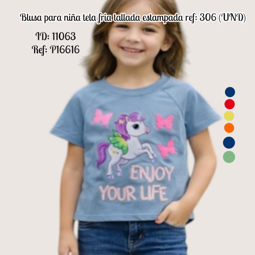 Blusa para niña tela fria tallada estampada ref: 306 (UND)