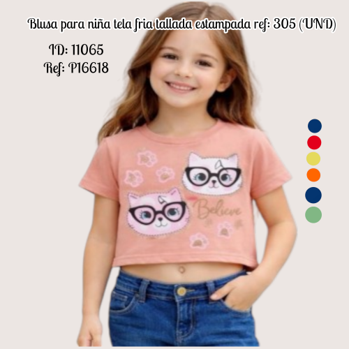 Blusa para niña tela fria tallada estampada ref: 305 (UND)
