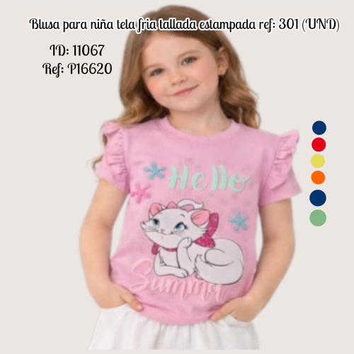 Blusa para niña tela fria tallada estampada ref: 301 (UND)