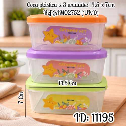 Coca plástica x 3 unidades 14.5 x 7cm Ref:JAM02752 (UND)