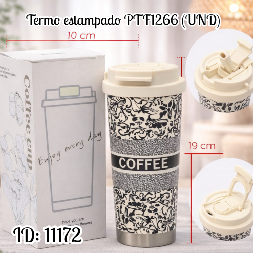 Vaso térmico Coffee con pitillo estampado PTF1266 (UND)