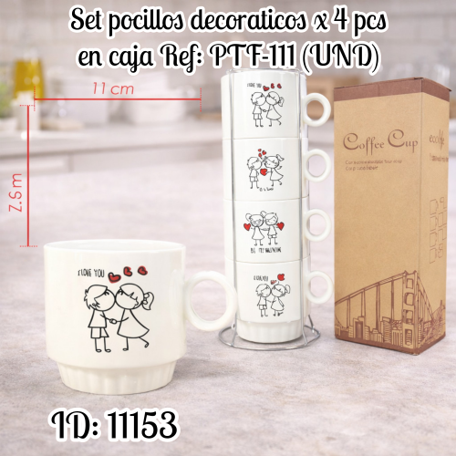 Set pocillos decoraticos x 4 pcs en caja Ref: PTF-111 (UND)