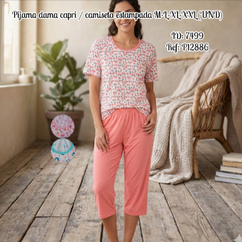 Pijama dama capri / camiseta estampada M-L-XL-XXL (UND)