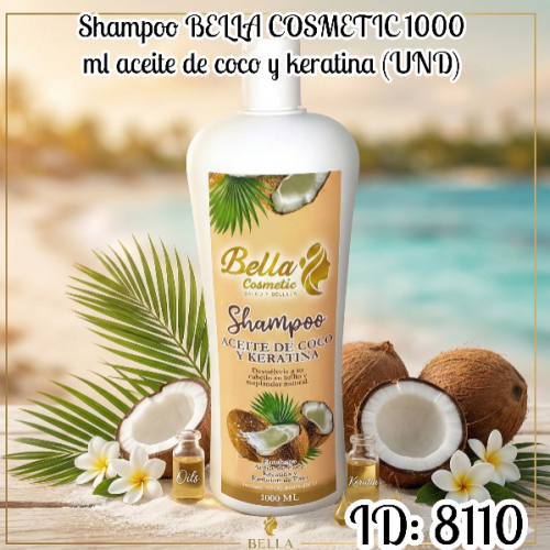Shampoo BELLA COSMETIC 1000 ml aceite de coco y keratina (UND)