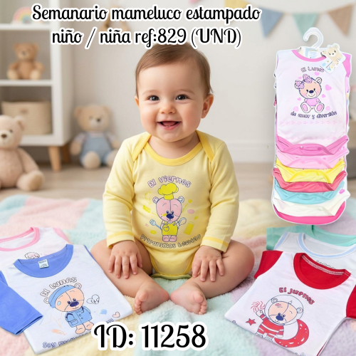 Semanario mameluco estampado niño / niña ref:829 (UND)