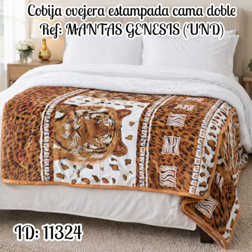 Cobija ovejera estampada cama doble Ref: MANTAS GENESIS (UND)