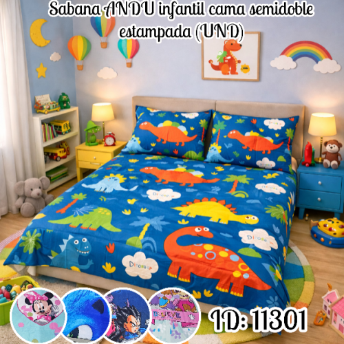 Sabana ANDU infantil cama semidoble estampada (UND)