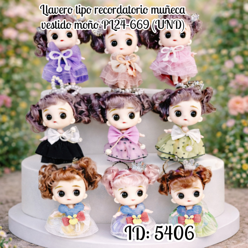 Llavero tipo recordatorio muñeca vestido moño PL24-669 (UND)