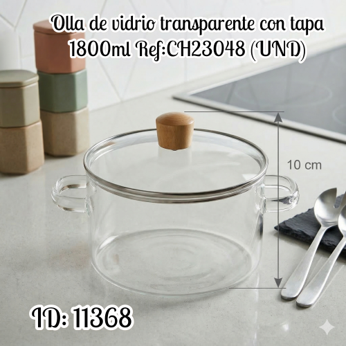 Olla de vidrio transparente con tapa 1800ml Ref:CH23048 (UND)