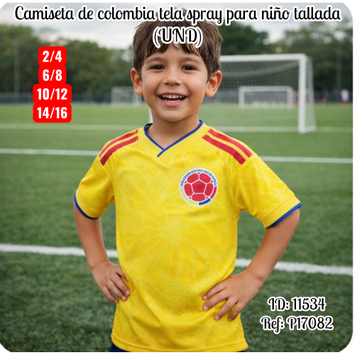 Camiseta de colombia tela spray para niño tallada (UND)