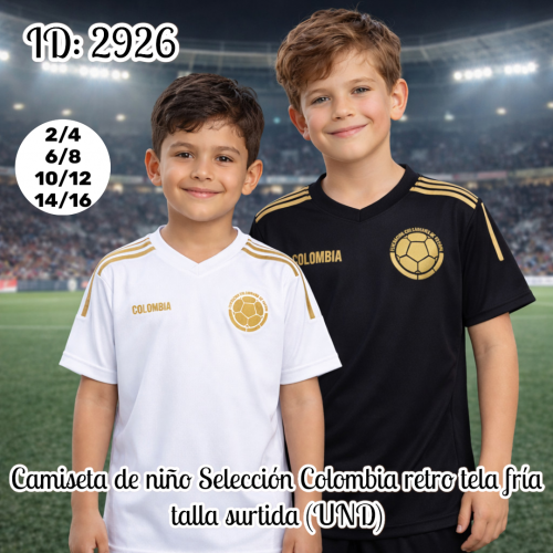 Camiseta de niño Selección Colombia retro tela fría talla surtida (UND)